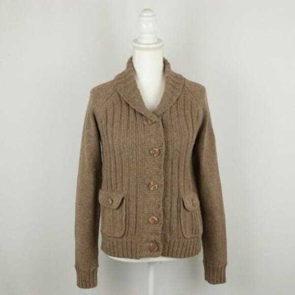 Eddie Bauer Women's Medium Brown Angora Blend Ribbed Button Up Cardigan - Picture 1 of 7